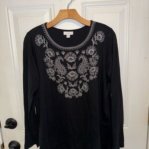 Black cotton Embroidered Women's Top/tunic